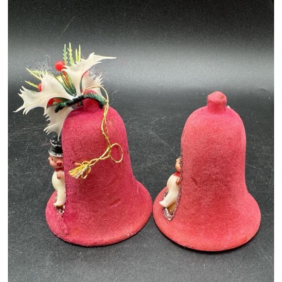 2 Vintage 1950’s Christmas Ornaments Flocked Bells With Baby New Year MCM -S1W - Picture 5 of 11